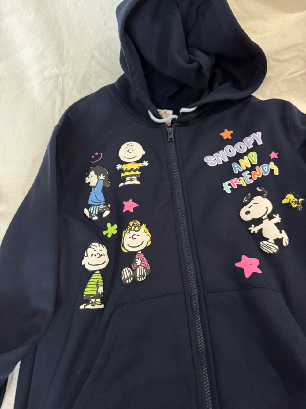 Peanuts Navy Zip Hoodie with Snoopy & Friends Graphics